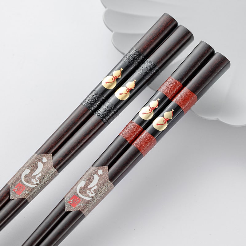 Japanese Sunlife Wooden Fulu Chopsticks with Wakasa lacquer and gold design.