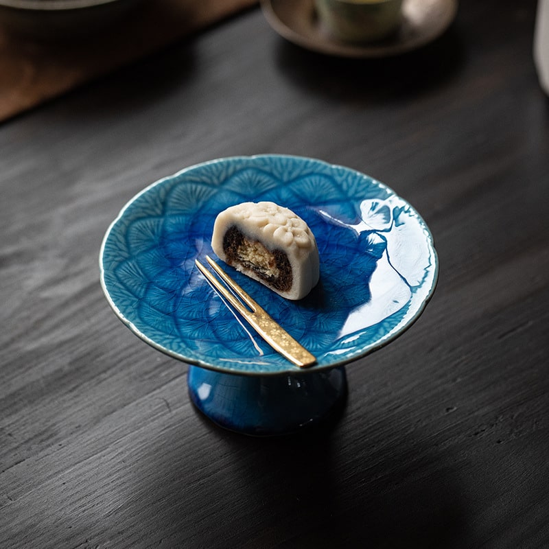 Japanese Mino Sapphire Glazed Pedestal Dessert Bowl