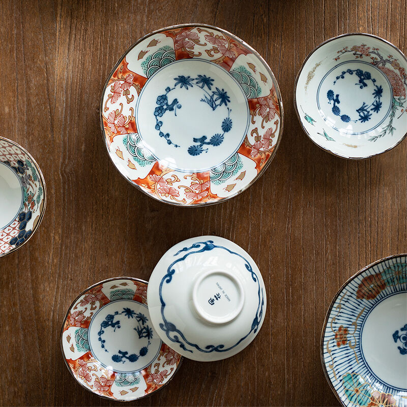 Japanese Mino ware ceramic plate with intricate patterns.