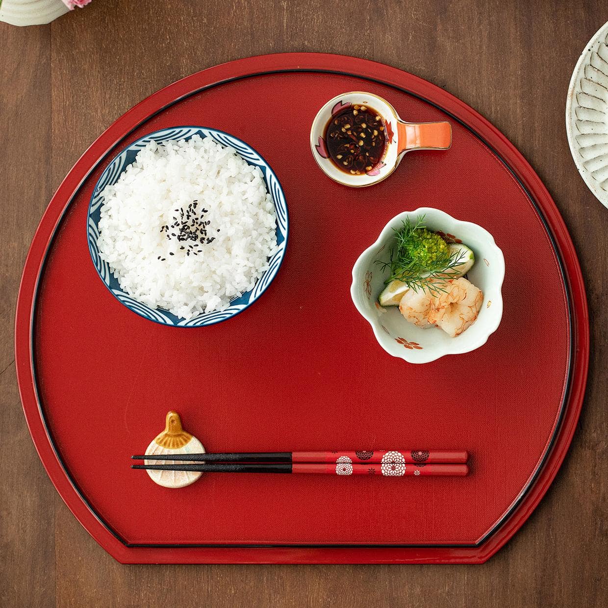 Japanese wooden chopstick set with cartoon and floral motifs