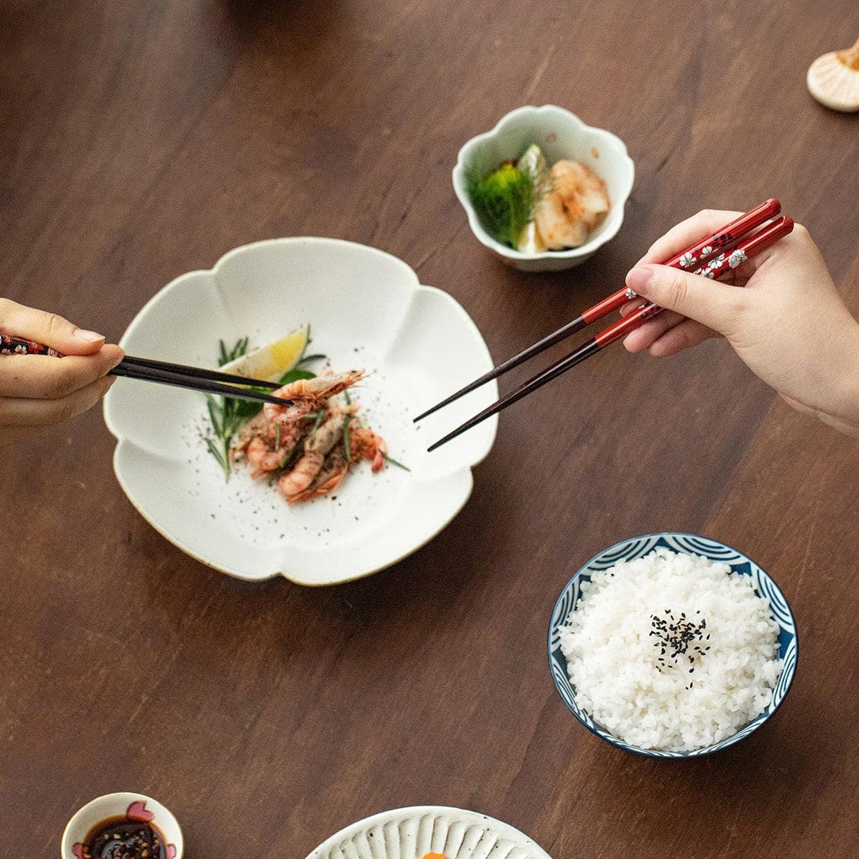 Close-up of pointed non-slip chopsticks in vibrant colors