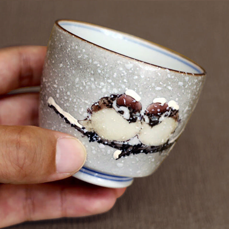 Hand-painted Kutani Ware Snow Sparrow tea cup