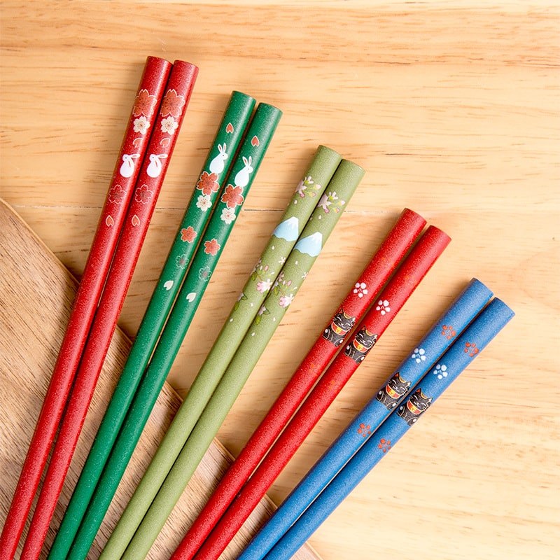 Handmade solid wood Japanese chopsticks set in vibrant colors