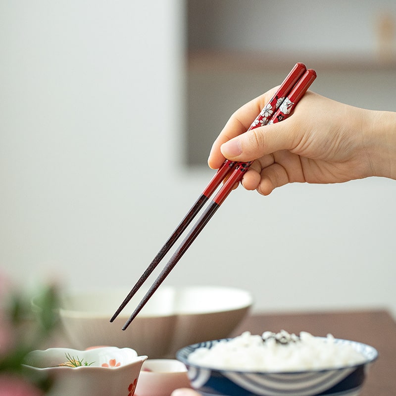 Close-up of pointed non-slip chopsticks in vibrant colors