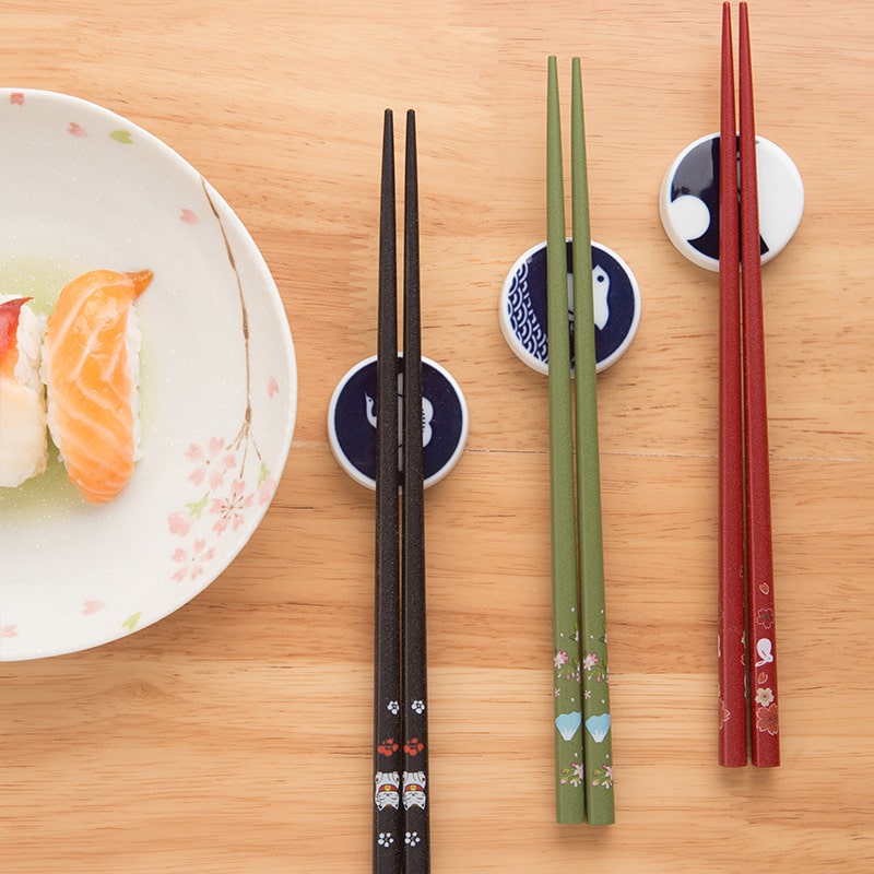 Close-up of non-slip Japanese wooden chopsticks on a dining table