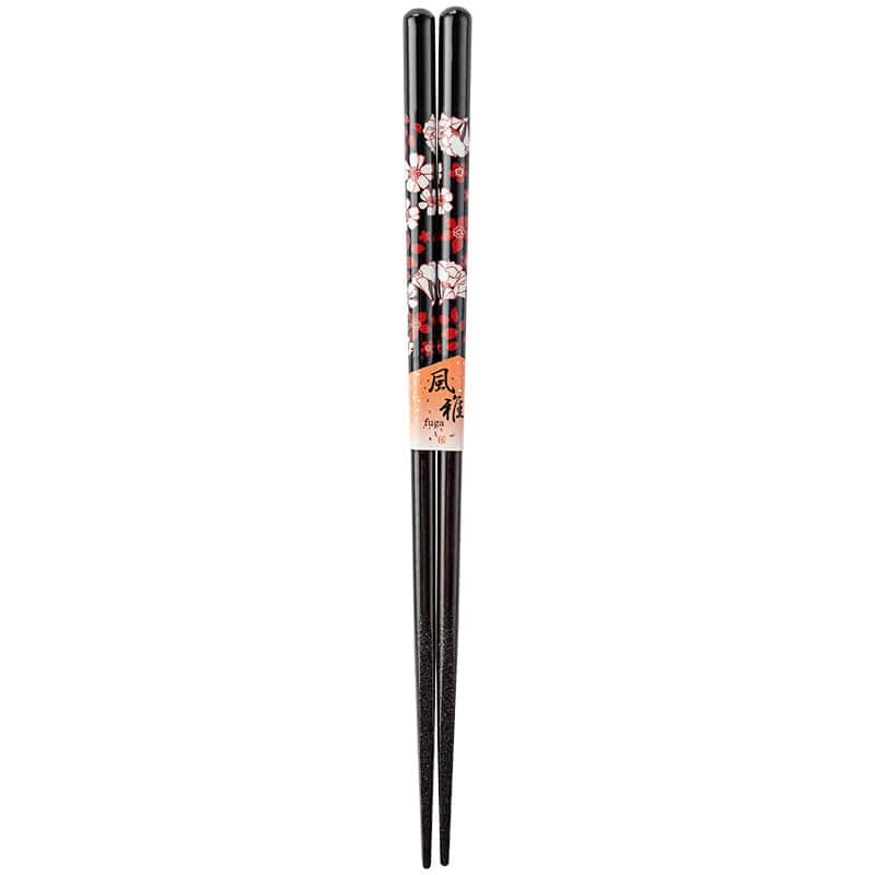 Japanese wooden chopstick set with cartoon and floral motifs