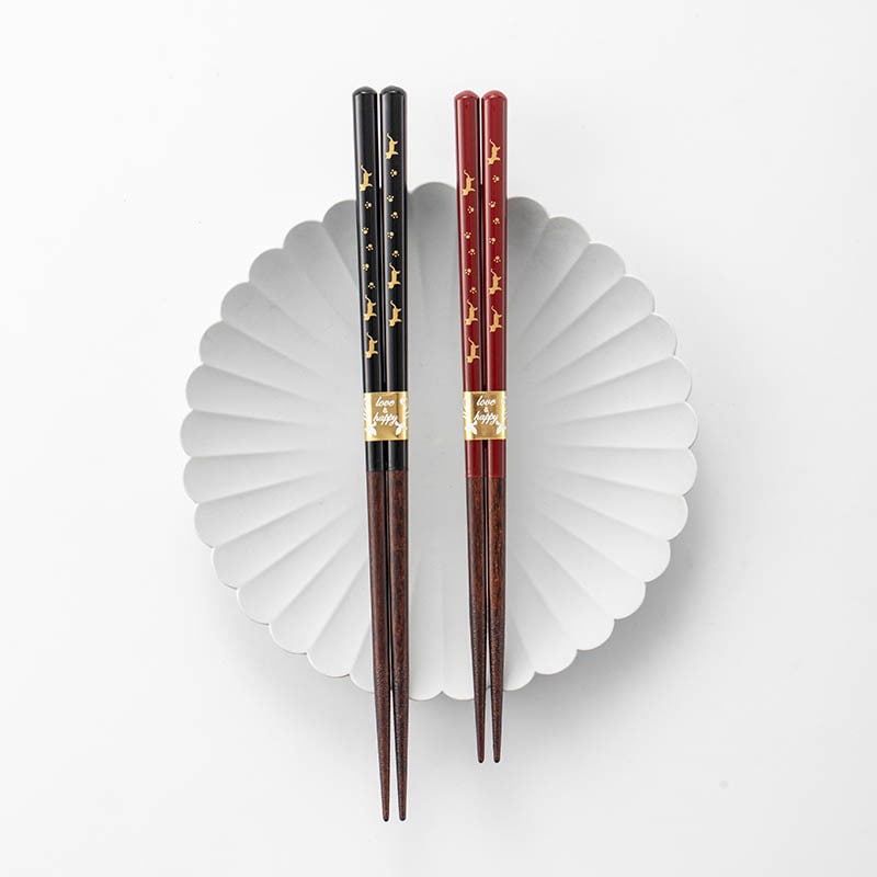 Exquisite Red & Black Wooden Chopsticks with Gold Starry Accents