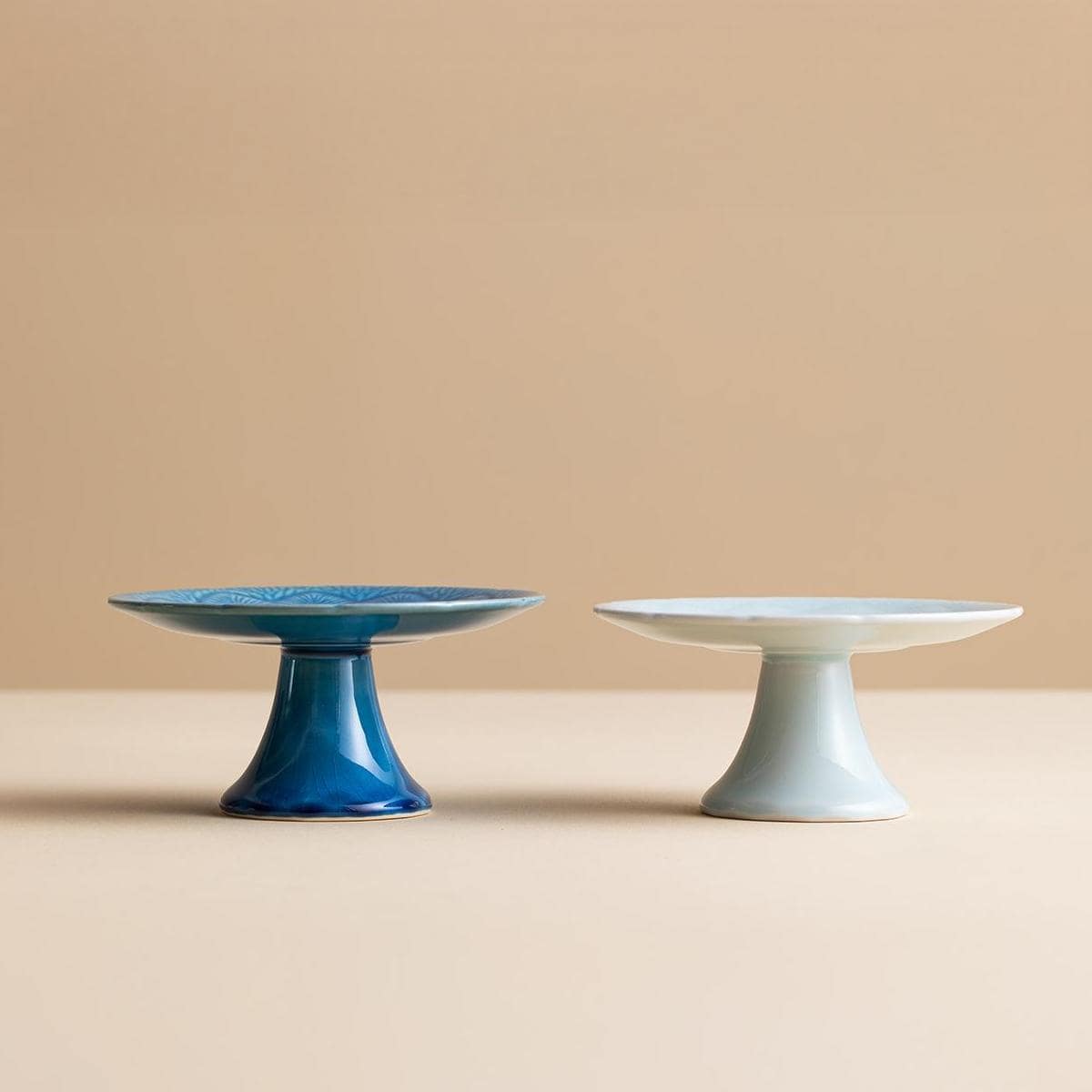 Japanese Mino Sapphire Glazed Pedestal Dessert Bowl