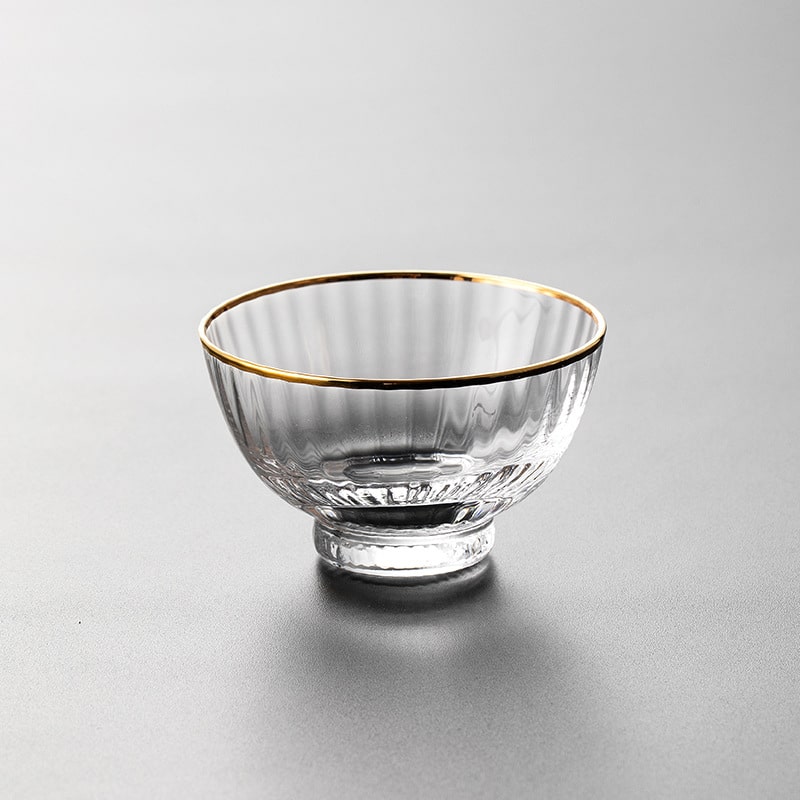 Japanese Toyo Sasaki gold-rimmed glass cup with hexagonal base