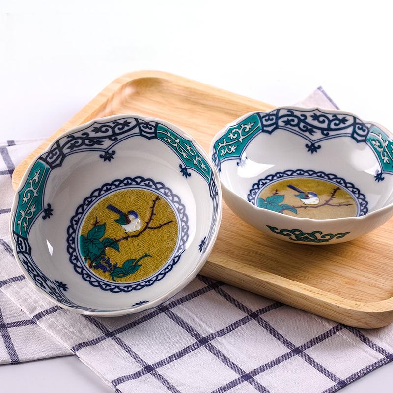 Kutani Yoshidaya floral and bird ceramic bowl