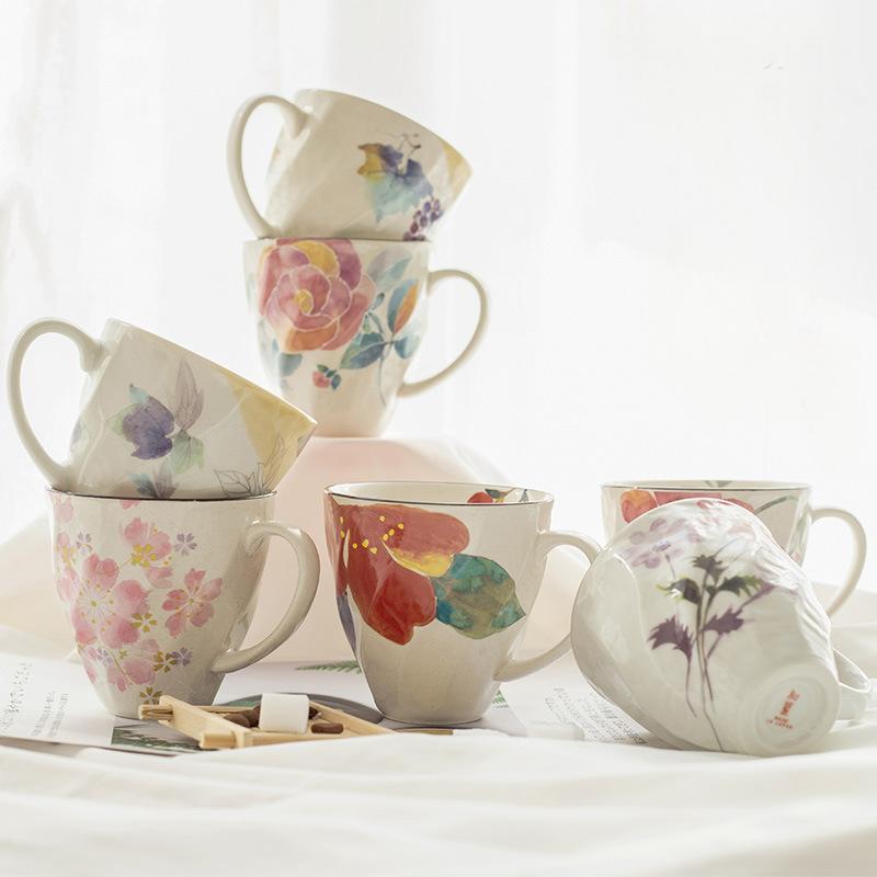 Japanese ceramic mug with floral design