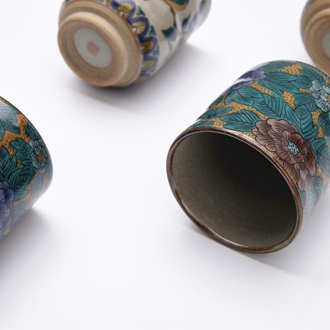 Traditional Japanese Tea Cup Set with Intricate Design