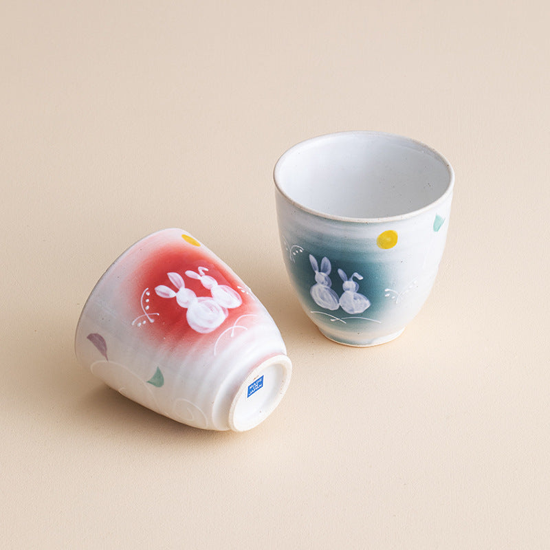 Mino Ware rabbit motif ceramic cup blue