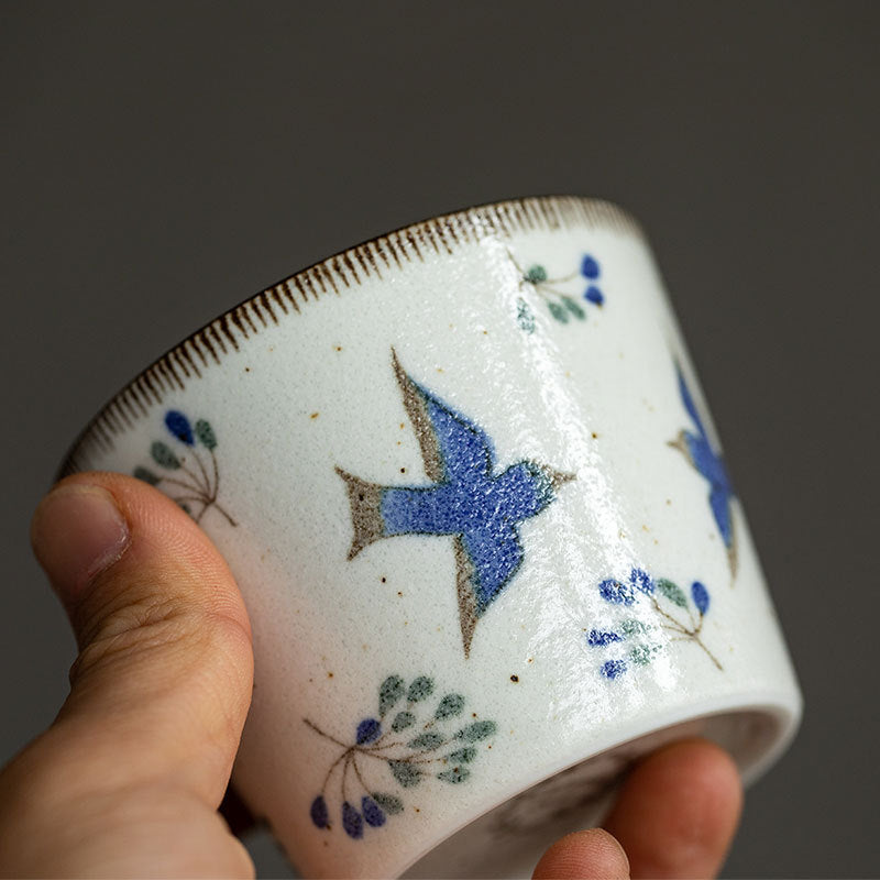 Japanese Mino ware cup with bird design