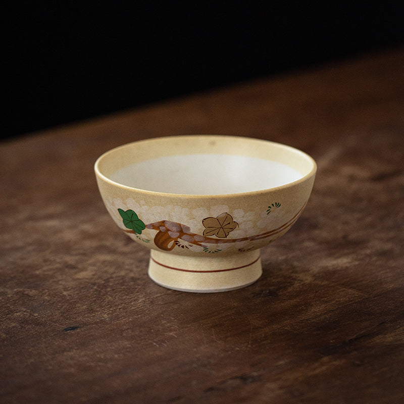 Mino Ware Yoshino high-footed ceramic bowl with floral design
