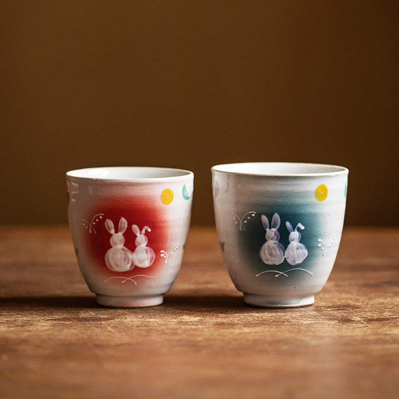 Charming rabbit painted ceramic cup red gradient