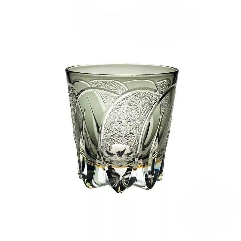 Hand-carved edo kikiro grey crystal whiskey glass, 330mL, Edo Kiriko.