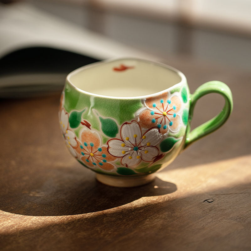Elegant Japanese Kutani-yaki ceramic coffee mug