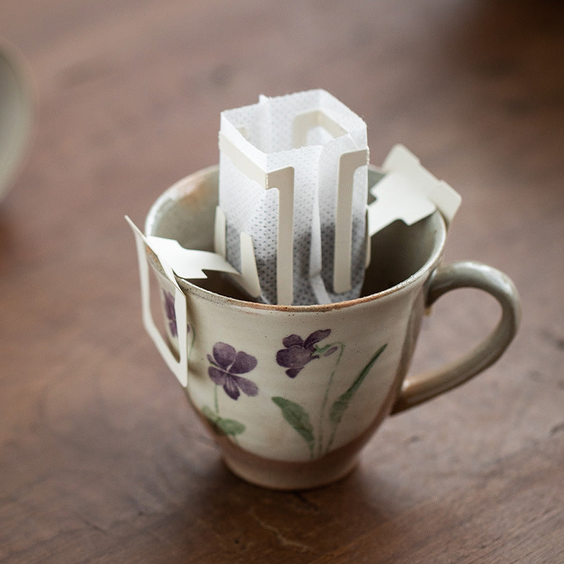 Japanese rustic floral ceramic mug
