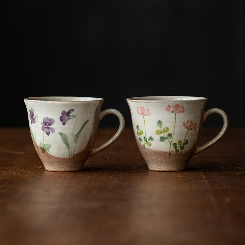Hand-painted floral Mino ware mug