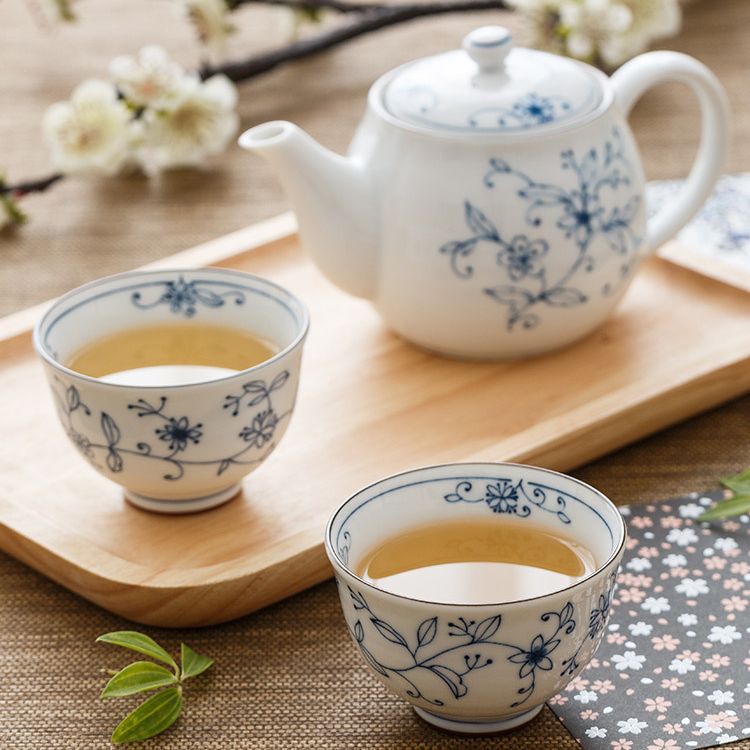 Prosperity themed porcelain tea set with cups