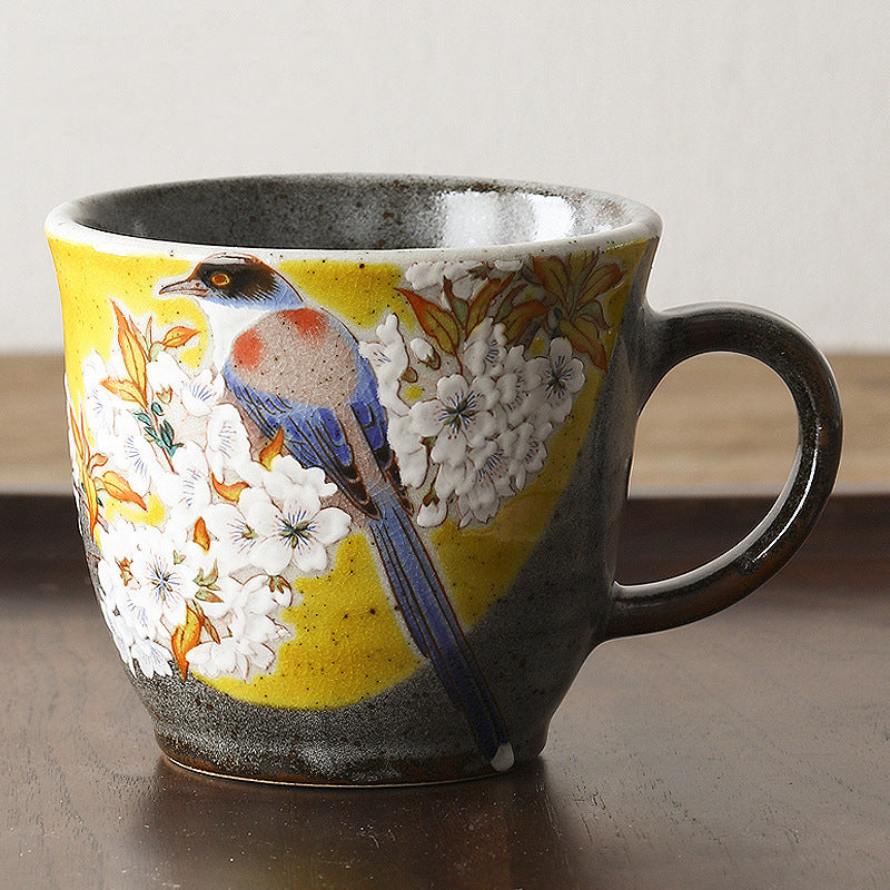 Hand-painted Kutani Ware cherry blossom mug