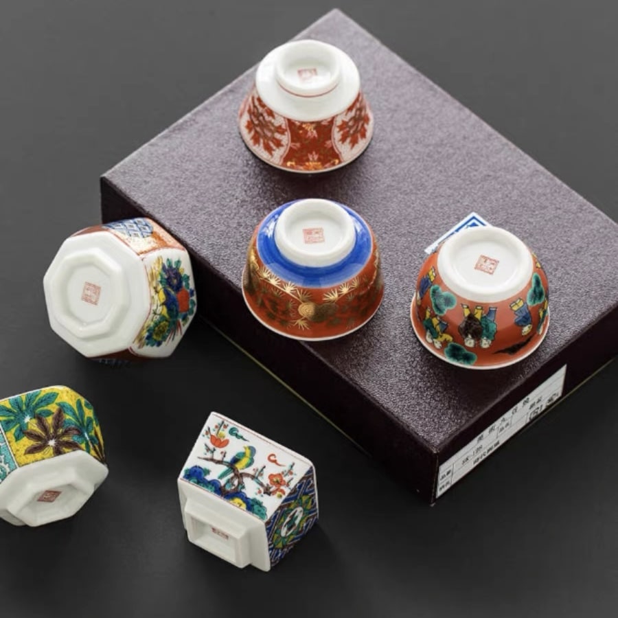 Unique Japanese tea cups with vibrant designs
