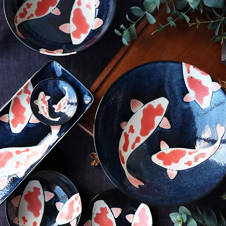 AWASAKA Japanese Koi Fish bowl with hand-painted design.
