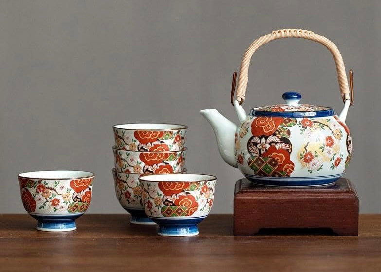 Japanese Porcelain Tea Set with Elegant Floral Design