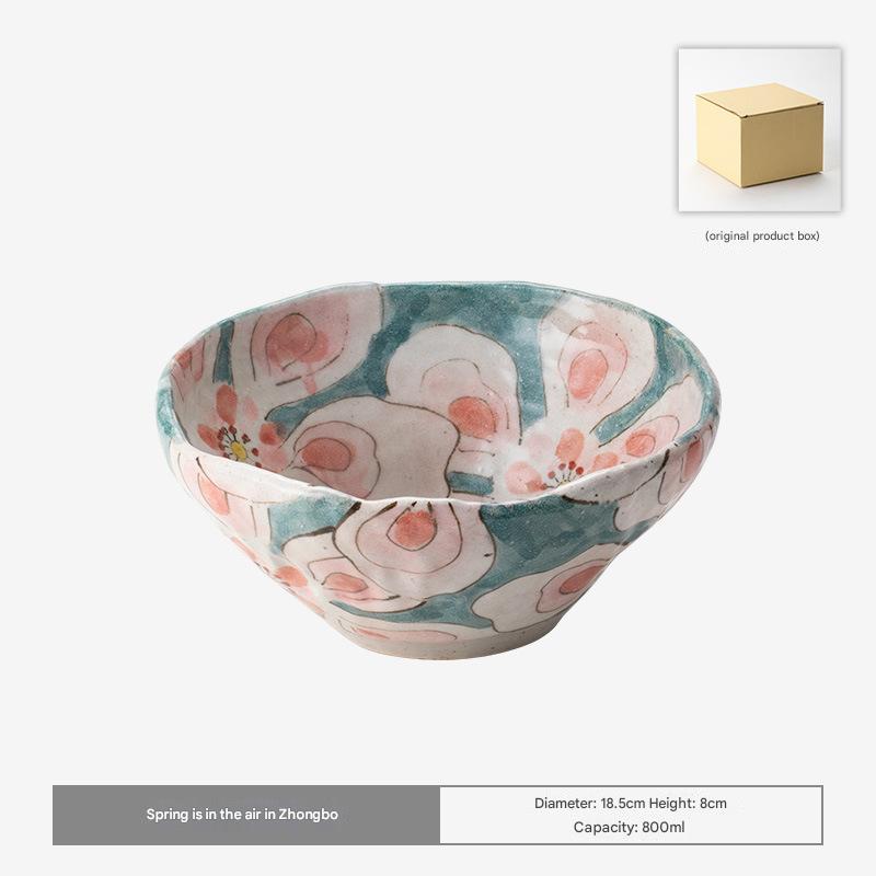 Handcrafted Japanese Ceramic Ramen Bowl with Hand-Painted Floral Designs