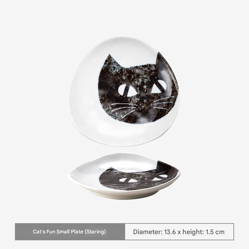 Authentic Japanese Mino-yaki Cat Plates - Ceramic Tableware