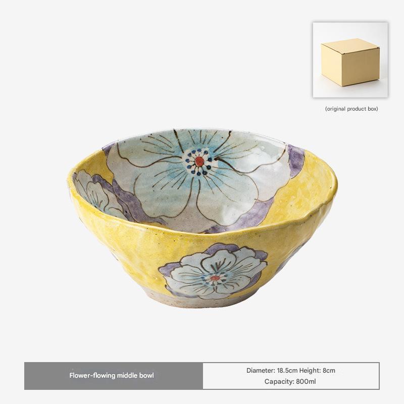 Handcrafted Japanese Ceramic Ramen Bowl with Hand-Painted Floral Designs