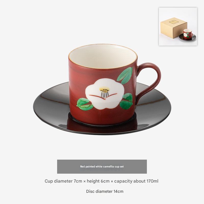 Japanese Mino Ware Red Painting Couple Cup Set - Elegant Gift