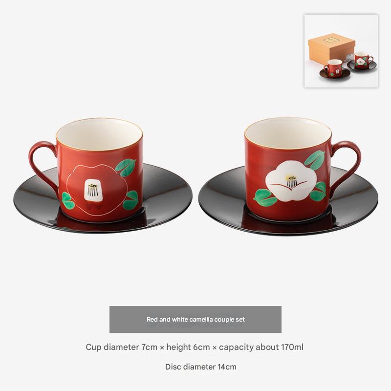 Japanese Mino Ware Red Painting Couple Cup Set - Elegant Gift