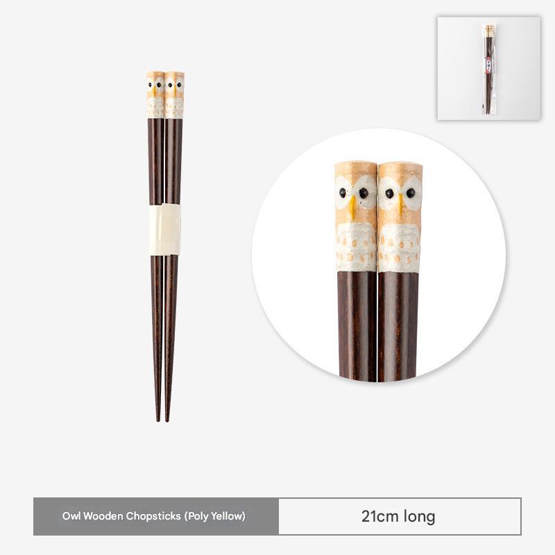 Handmade Japanese Owl Wooden Chopsticks - Unique Dining Utensils