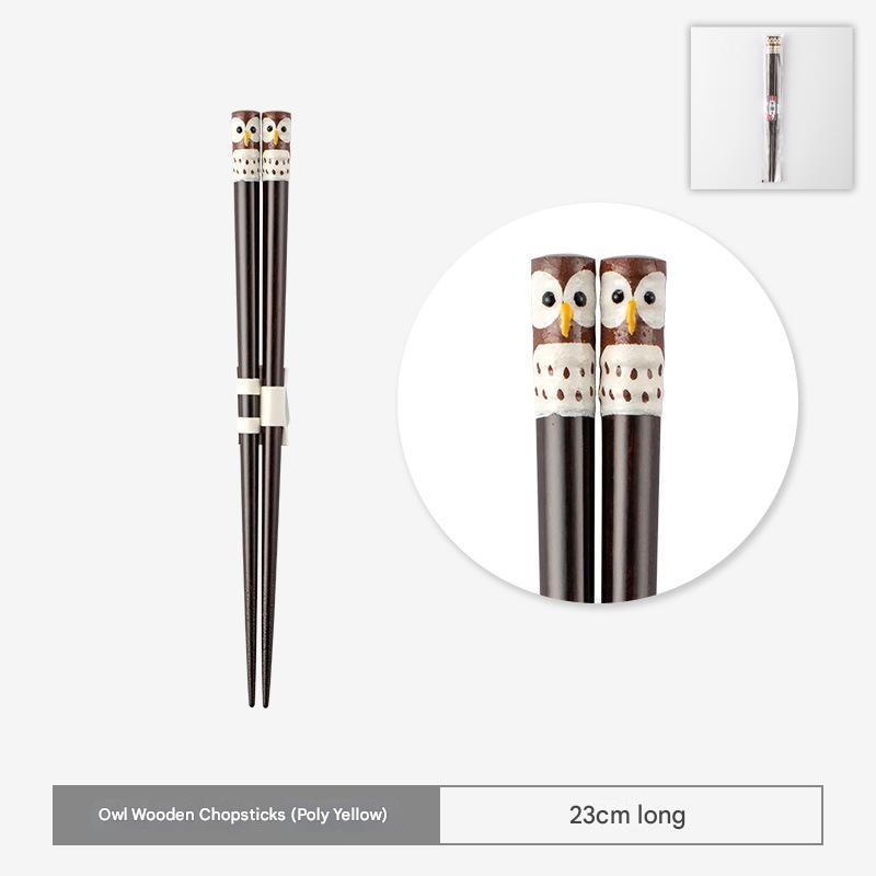Handmade Japanese Owl Wooden Chopsticks - Unique Dining Utensils