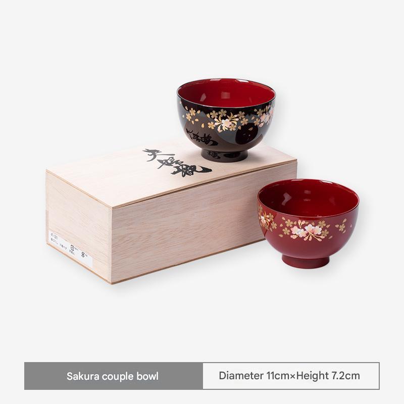 Japanese Cherry Blossom Couple Ramen Bowl & Chopsticks Set