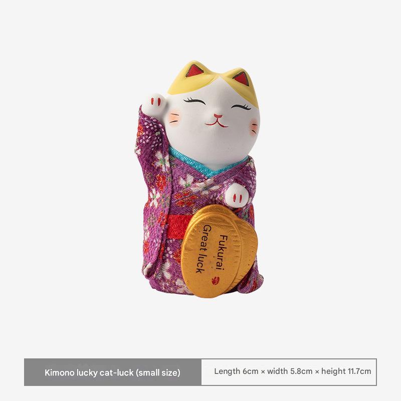 Japanese Kimono Lucky Cat – Ceramic Ornament for Joy