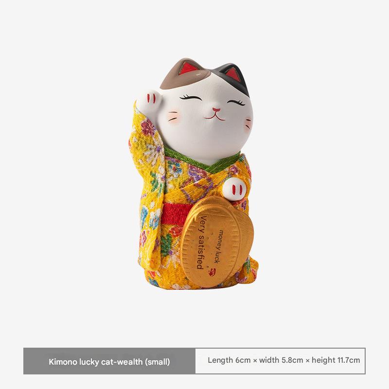 Japanese Kimono Lucky Cat – Ceramic Ornament for Joy