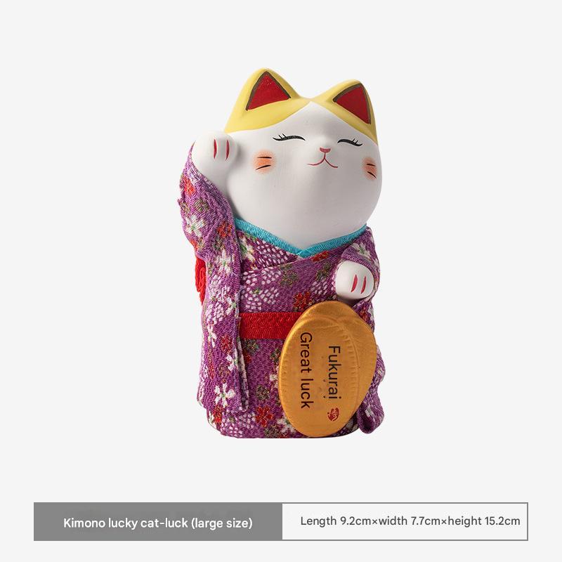 Japanese Kimono Lucky Cat – Ceramic Ornament for Joy