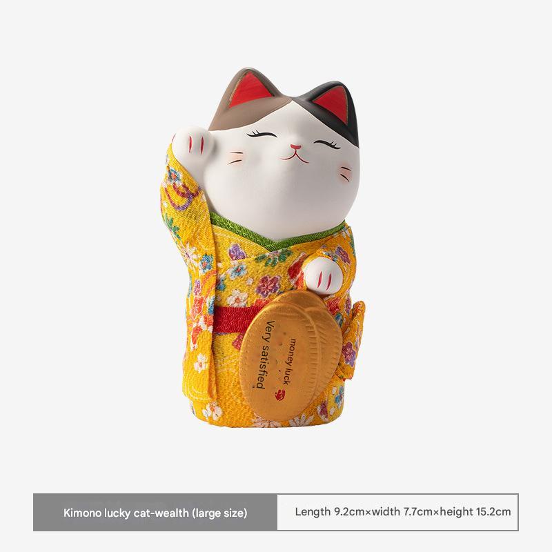 Japanese Kimono Lucky Cat – Ceramic Ornament for Joy