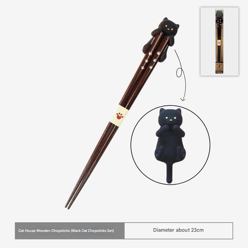 Cat-Themed Wooden Chopsticks with Paw Prints | Adorable Dining Set