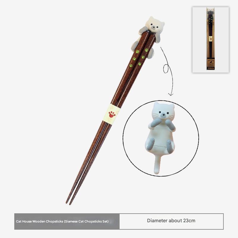 Cat-Themed Wooden Chopsticks with Paw Prints | Adorable Dining Set