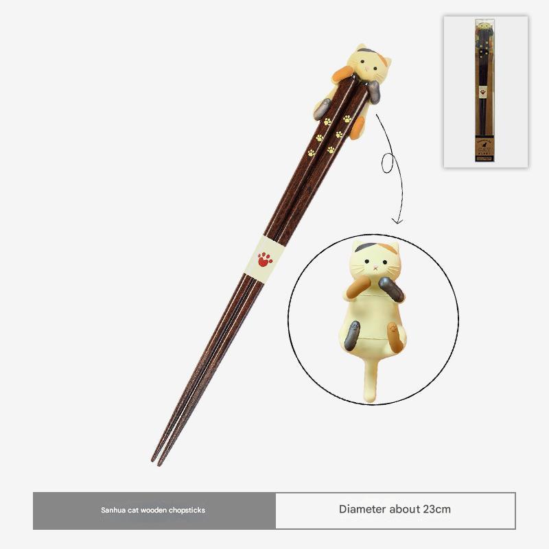 Cat-Themed Wooden Chopsticks with Paw Prints | Adorable Dining Set