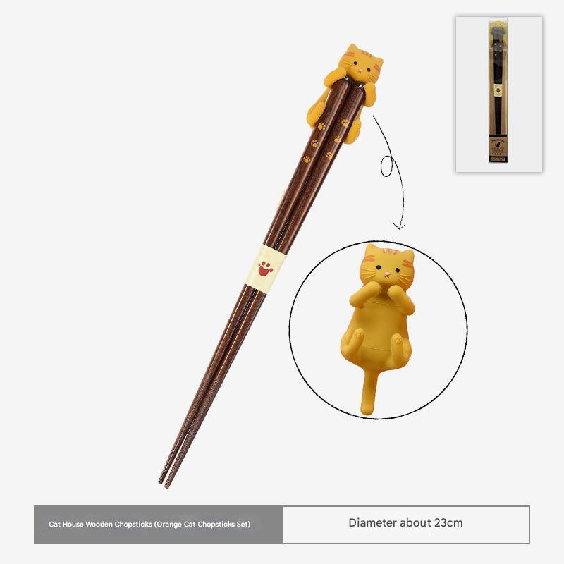 Cat-Themed Wooden Chopsticks with Paw Prints | Adorable Dining Set