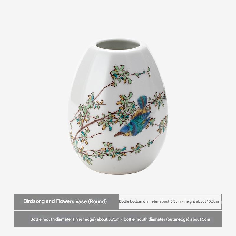 Authentic Kutani Ware Bird & Flower Ceramic Vase | Japanese Art