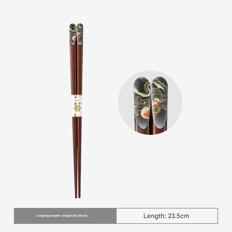 Artistic Dragon-Themed Wooden Chopsticks – Elegant & Durable