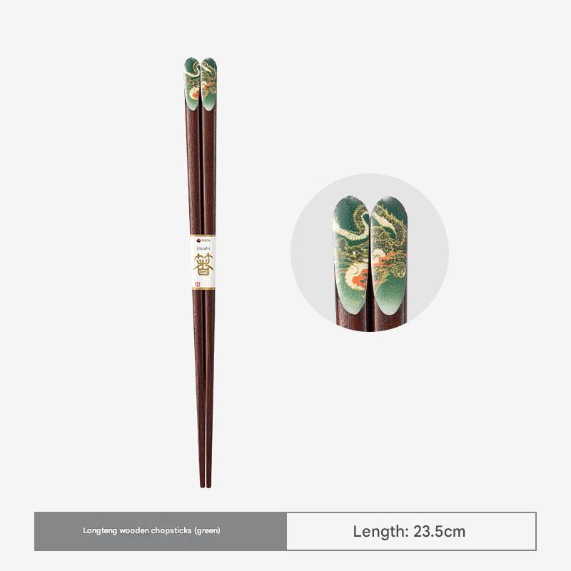 Artistic Dragon-Themed Wooden Chopsticks – Elegant & Durable