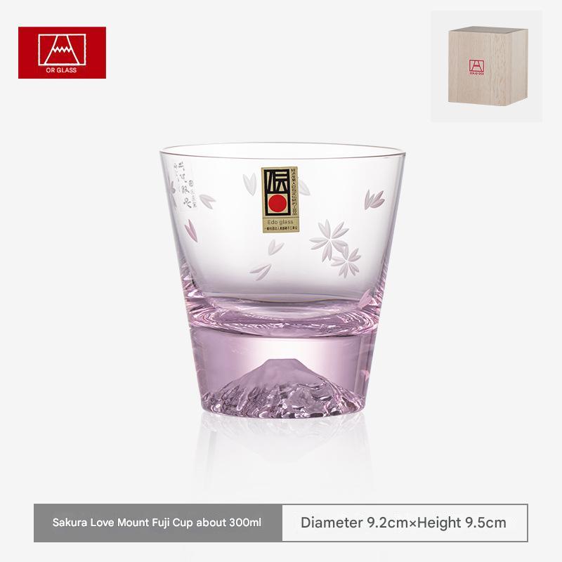 Japanese Mount Fuji Whiskey Glass – Cherry Blossom Design