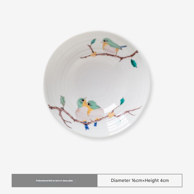 Kutani Ware Bird-Embroidered Ceramic Plates